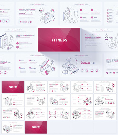 带插图的健身业务介绍PPT模板 (PPTX,PDF)