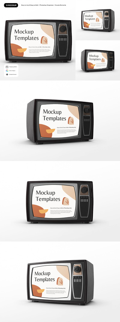 黑色复古通用电视TV样机 (PSD)