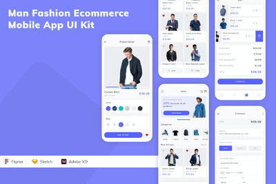 男士时尚电子商务手机应用App UI Kit (SKETCH,FIG,XD)