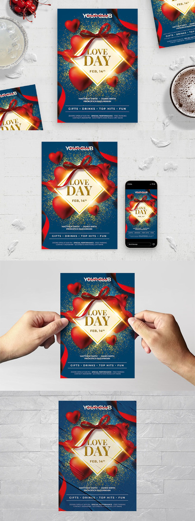 情人节节日活动海报传单模板 (PSD)