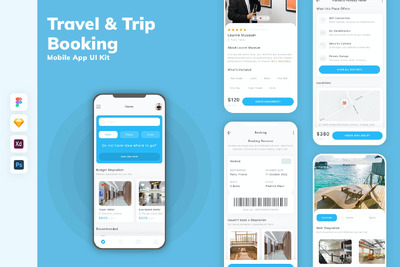 旅行和旅行预订手机应用App UI Kit (FIG,PSD,SKETCH,XD)