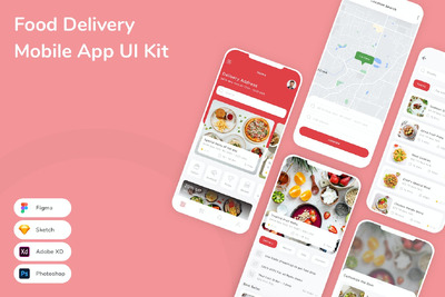 送餐手机应用App UI Kit (FIG,PSD,SKETCH,XD)