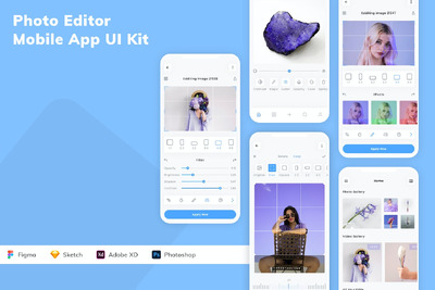 照片编辑器移动应用App UI Kit (SKETCH,FIG,XD,PSD)