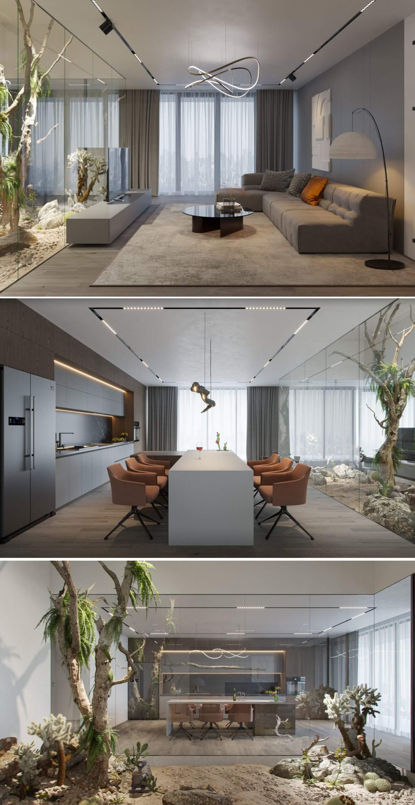 包含玻璃温室的客厅厨房设计 客厅厨房场景3D模型（MAX）