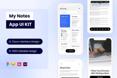 我的笔记本移动应用App UI Kit (FIG,SKETCH,XD)