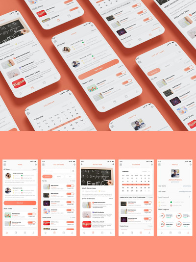儿童任务跟踪，数学练习儿童合唱应用APP UI KIT (FIG,PSD,SKETCH,XD,SVG)