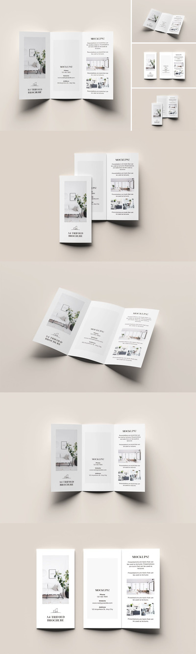 三折小册子A4实物样机 (PSD,PDF)