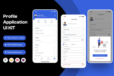 个人资料移动应用APP UI KIT (FIG,SKETCH,XD)
