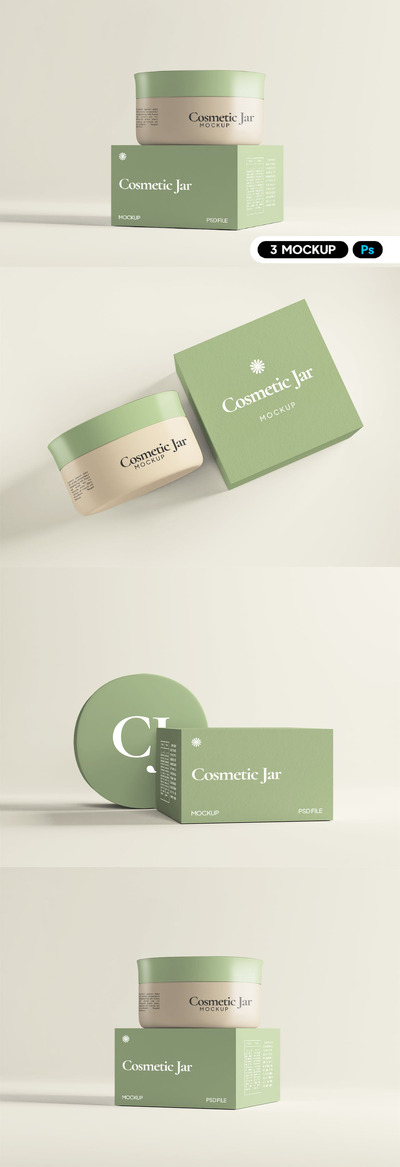 日霜或晚霜化妆品罐实物模型样机 (PSD)