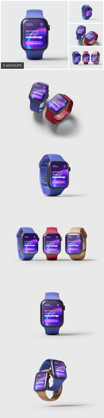 Apple Watch 8实物模型套装样机 (PSD)