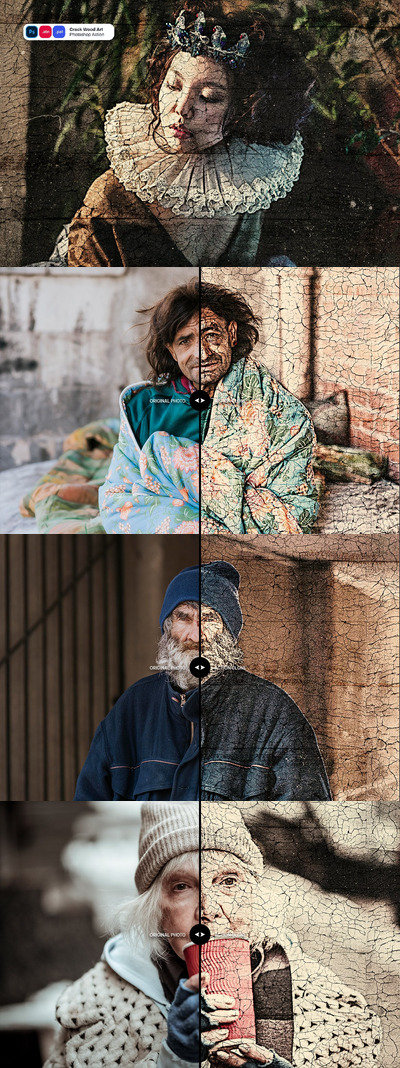 破碎木艺术Photoshop动作 (ATN,PAT)