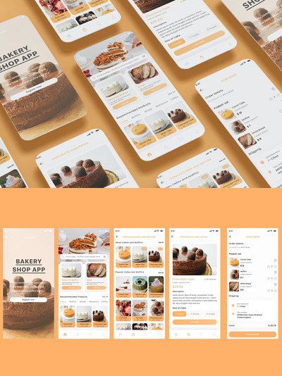 蛋糕电商、松饼店、面包店App UI Kit (FIG,PSD,SKETCH,XD,SVG)