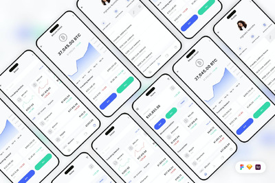 加密投资移动应用App UI Kit (SKETCH,FIG,XD)