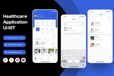 医疗保健移动应用App UI Kit (FIG,SKETCH,XD)