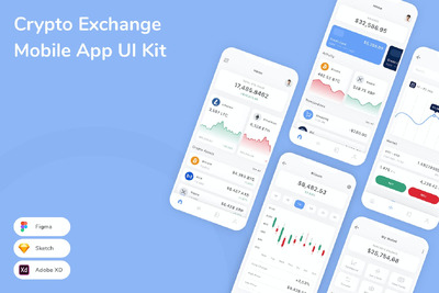 加密交换移动应用App UI Kit (SKETCH,FIG,XD)