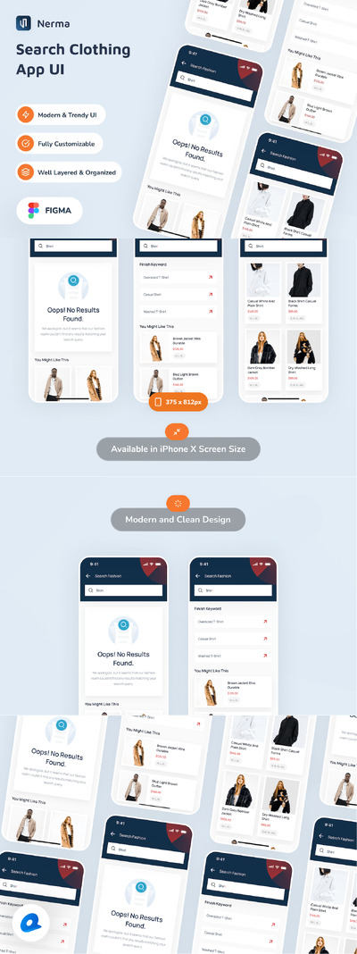 服装电商搜索应用App UI Kit (FIG)