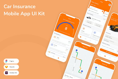 汽车保险移动应用App UI Kit (SKETCH,FIG,XD)