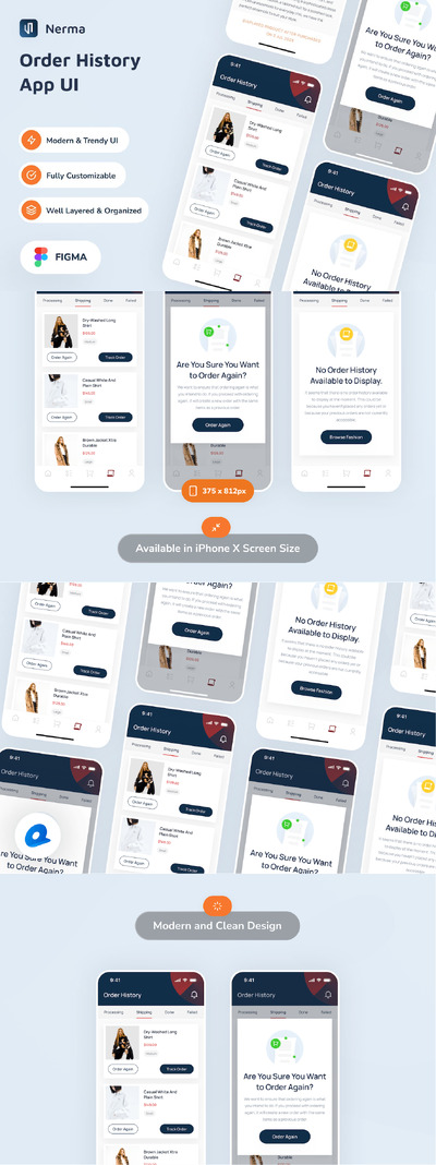 订单历史应用App UI Kit (FIG)