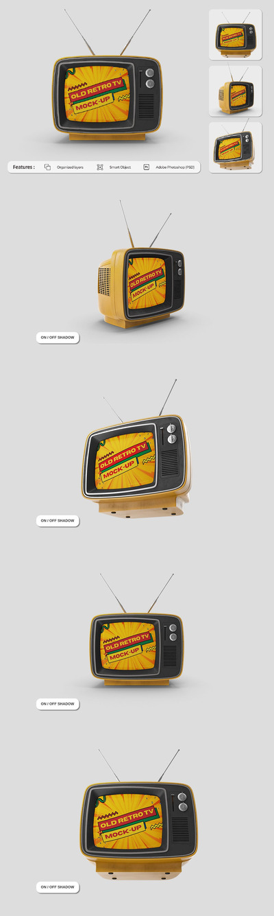 老式复古电视实物模型样机 (PSD)