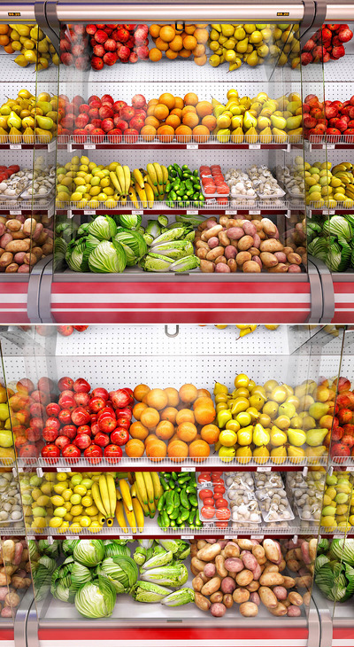 蔬菜水果玻璃货柜3D模型（OBJ,MAX）