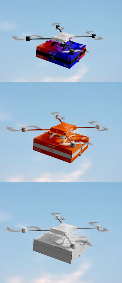 送货外卖无人机盒子品牌包装样机 (PSD)