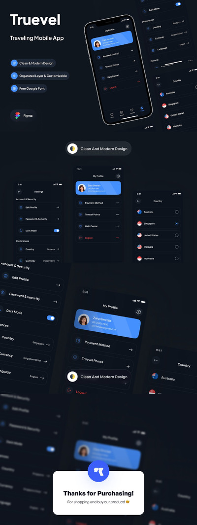 暗模式配置文件设置页面APP UI KIT (FIG)