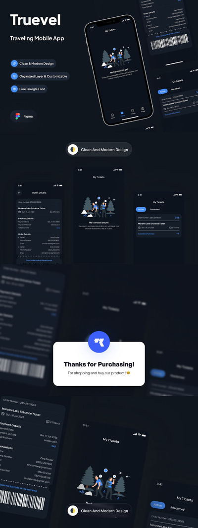 暗模式票务页面APP UI KIT (FIG)