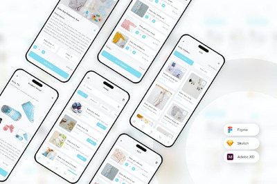 婴儿电商商店手机应用 APP UI KIT (SKETCH,FIG,XD)