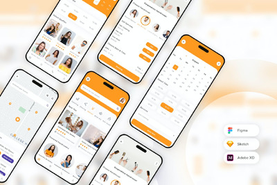 理发师和美发沙龙预订应用 APP UI KIT (SKETCH,FIG,XD)
