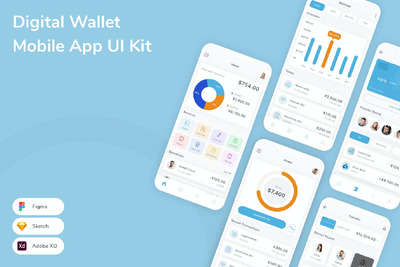 数字钱包移动应用 APP UI KIT (SKETCH,FIG,XD)