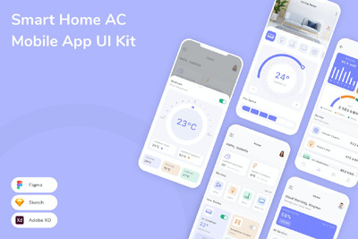 智能家居AC移动应用 APP UI KIT (SKETCH,FIG,XD)