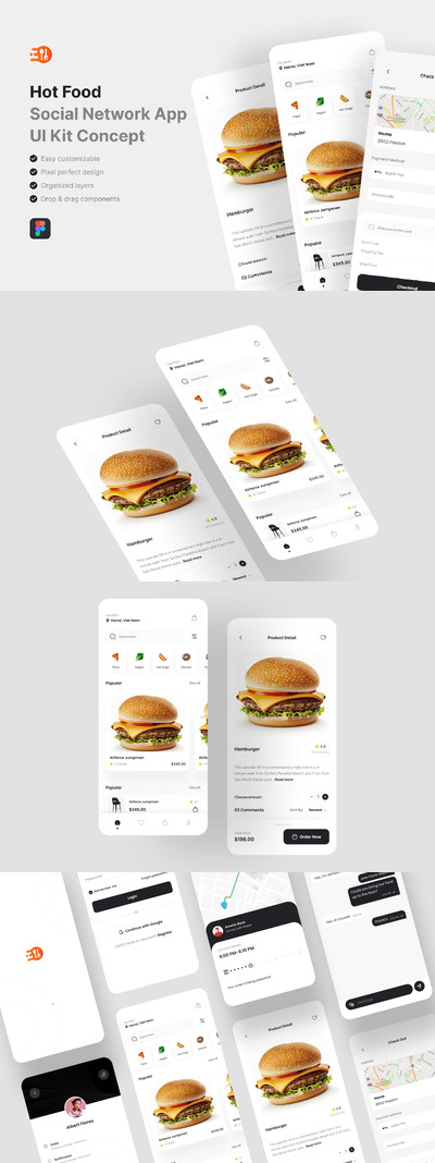 热门食品-送餐应用App UI Kit (FIG)