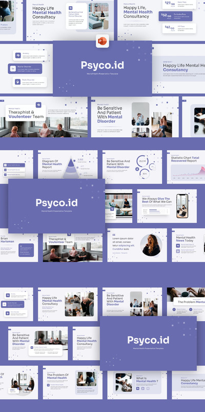 紫色心理健康PPT模版 (PPTX)