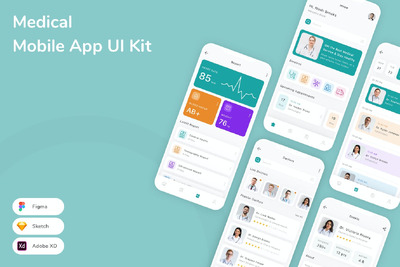 医疗移动应用App UI Kit (SKETCH,FIG,XD)
