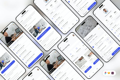 在线课程和教育移动应用App UI Kit (SKETCH,FIG,XD)