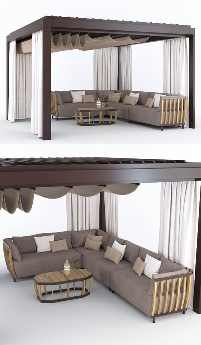 带家具的Eivissa Ethimo花园凉亭3D模型（FBX,MAX）