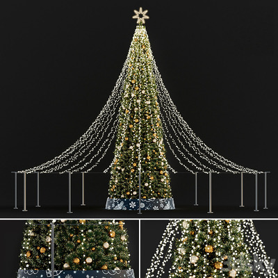 带灯饰的街边圣诞树3D模型（FBX,MAX）