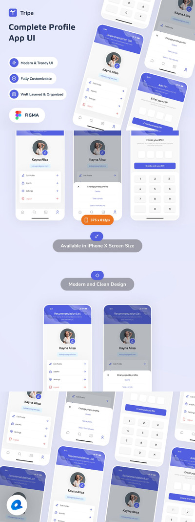 完整的个人资料应用App UI Kit (FIG)