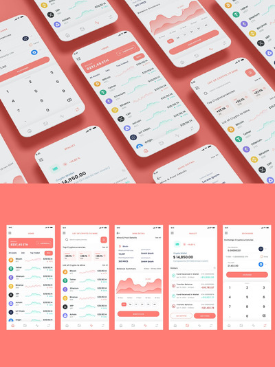 加密货币挖矿和交易加密货币应用App UI Kit (FIG,PSD,SKETCH,SVG,XD)