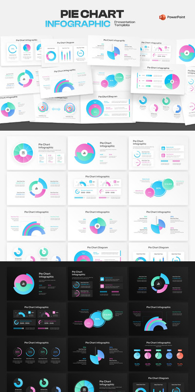 饼图信息图渐变PPT模版 (PPTX)