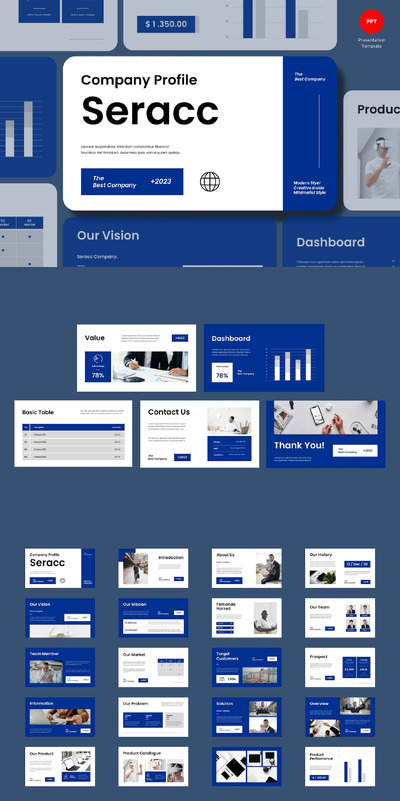 极简主义白蓝公司简介PPT模版 (PPTX,PPT)