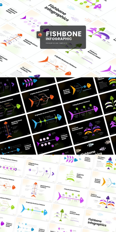 鱼骨信息图模板PPT模版 (PPTX)