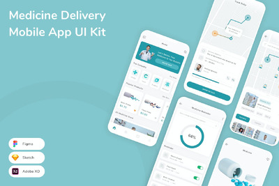 药品配送移动应用 App UI Kit (SKETCH,FIG,XD)