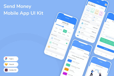 金融转账移动应用 App UI Kit (SKETCH,FIG,XD)