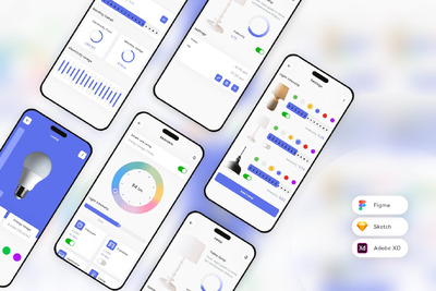 智能RGB Led和灯移动应用 App UI Kit (SKETCH,FIG,XD)