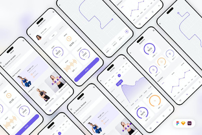 健身和锻炼跟踪器移动应用 App UI Kit (SKETCH,FIG,XD)