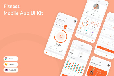 健身移动应用App UI Kit (SKETCH,FIG,XD)