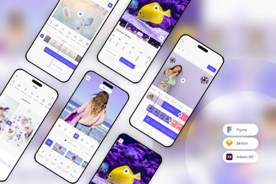 视频编辑器和渲染移动应用App UI Kit (SKETCH,FIG,XD)