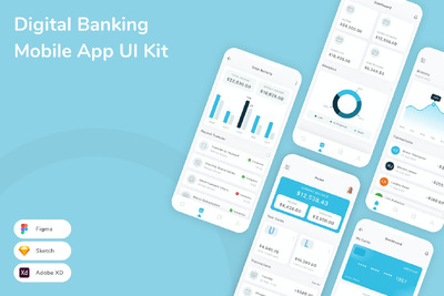 数字银行移动应用App UI Kit (SKETCH,FIG,XD)