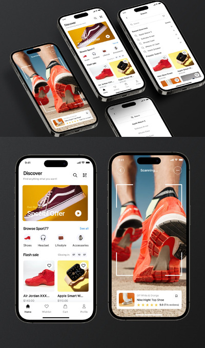 电商主页屏幕和搜索App UI Kit (FIG)